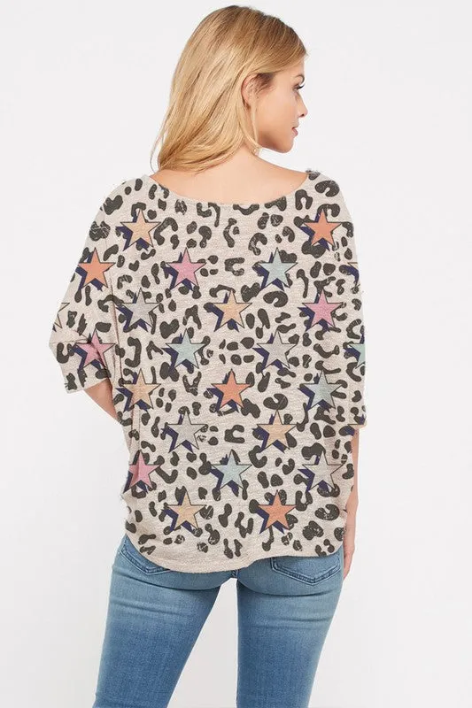 Stars & Leopard Knit Top