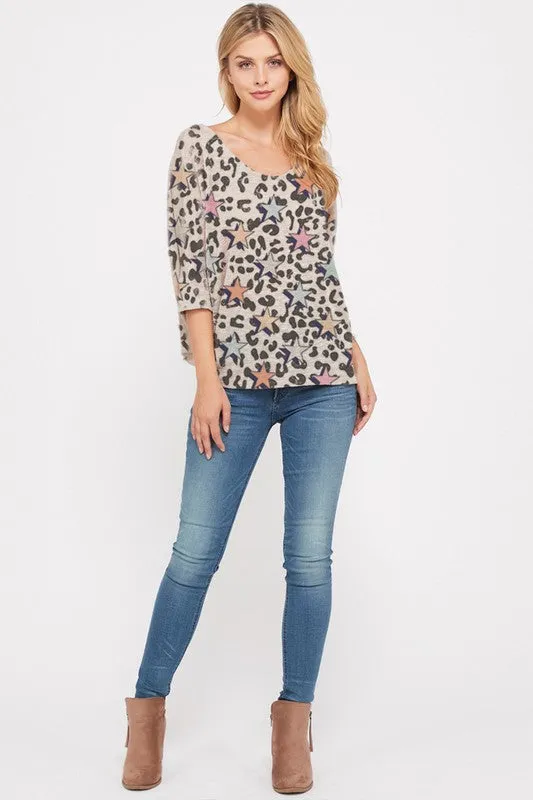 Stars & Leopard Knit Top