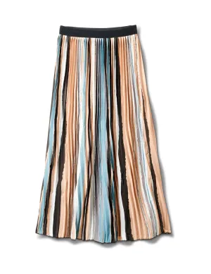 Stripe Pleated Skirt With Contrast Elastic Waistband