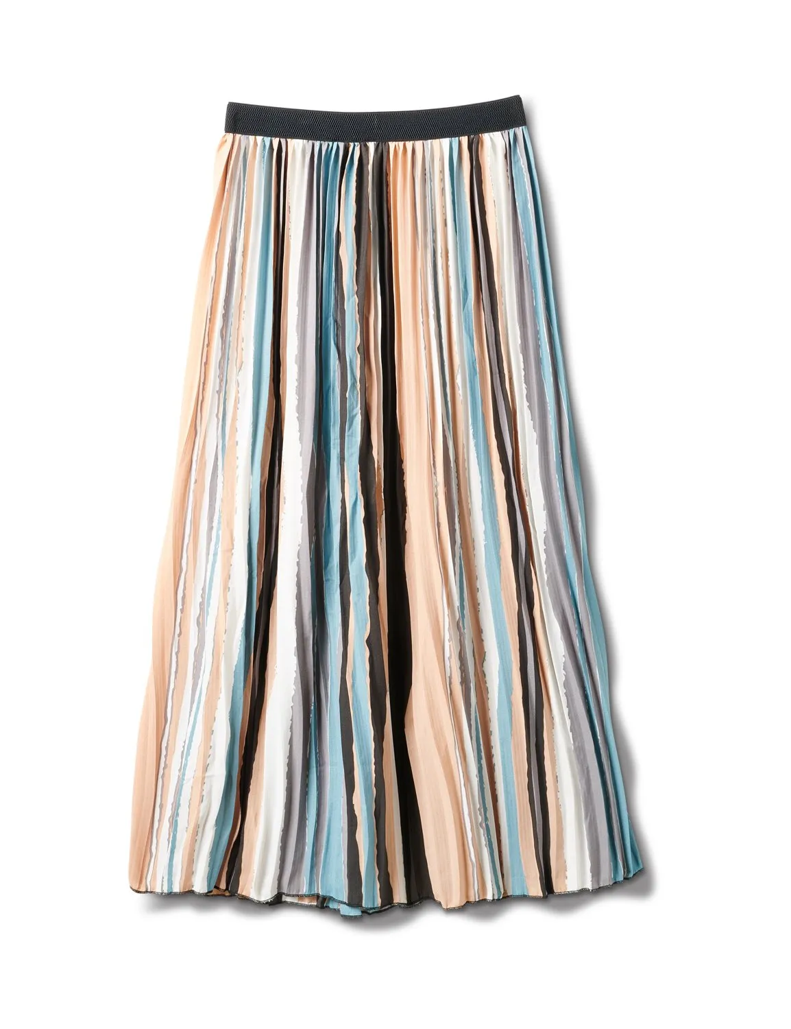 Stripe Pleated Skirt With Contrast Elastic Waistband