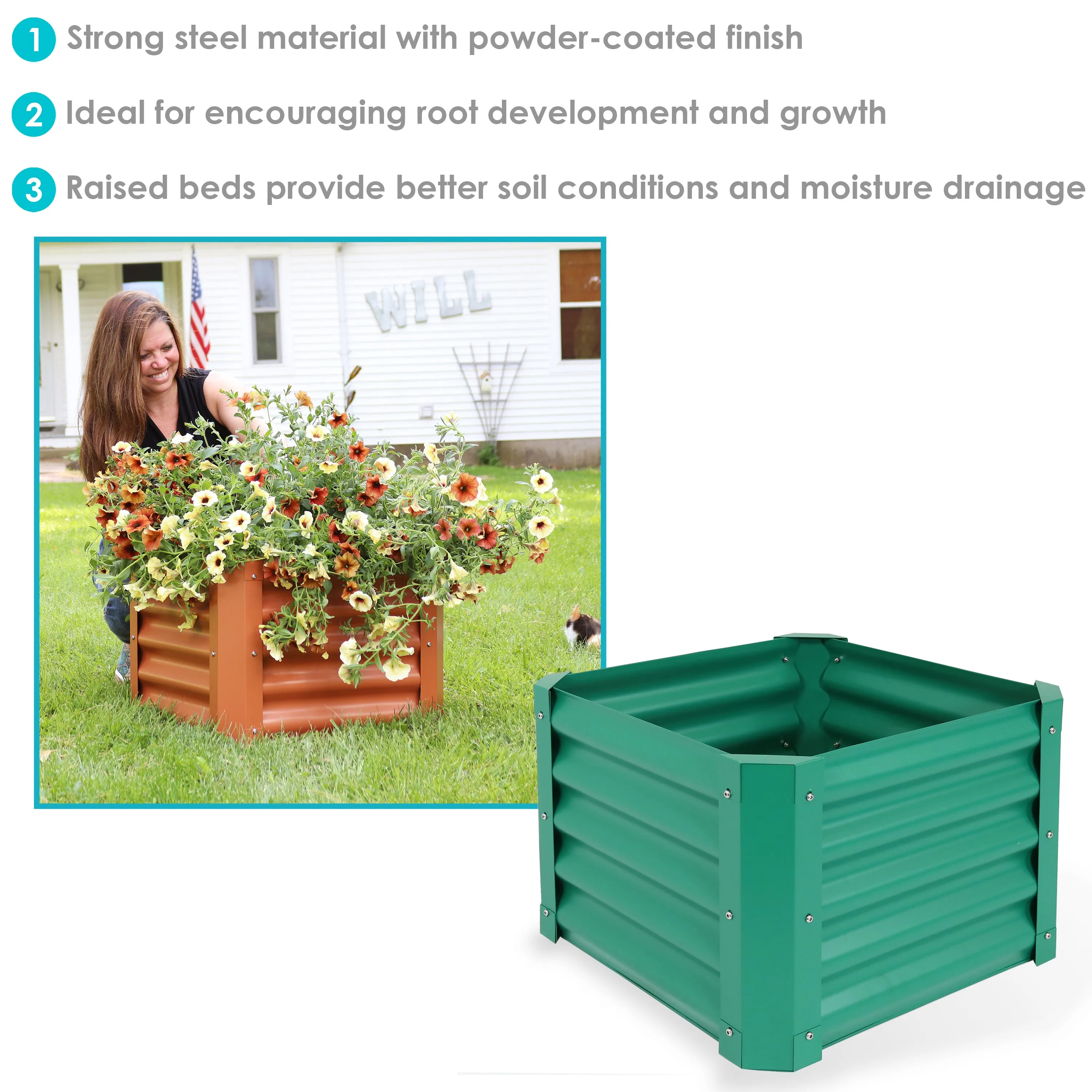 Sunnydaze 22" Square Steel Raised Garden Bed