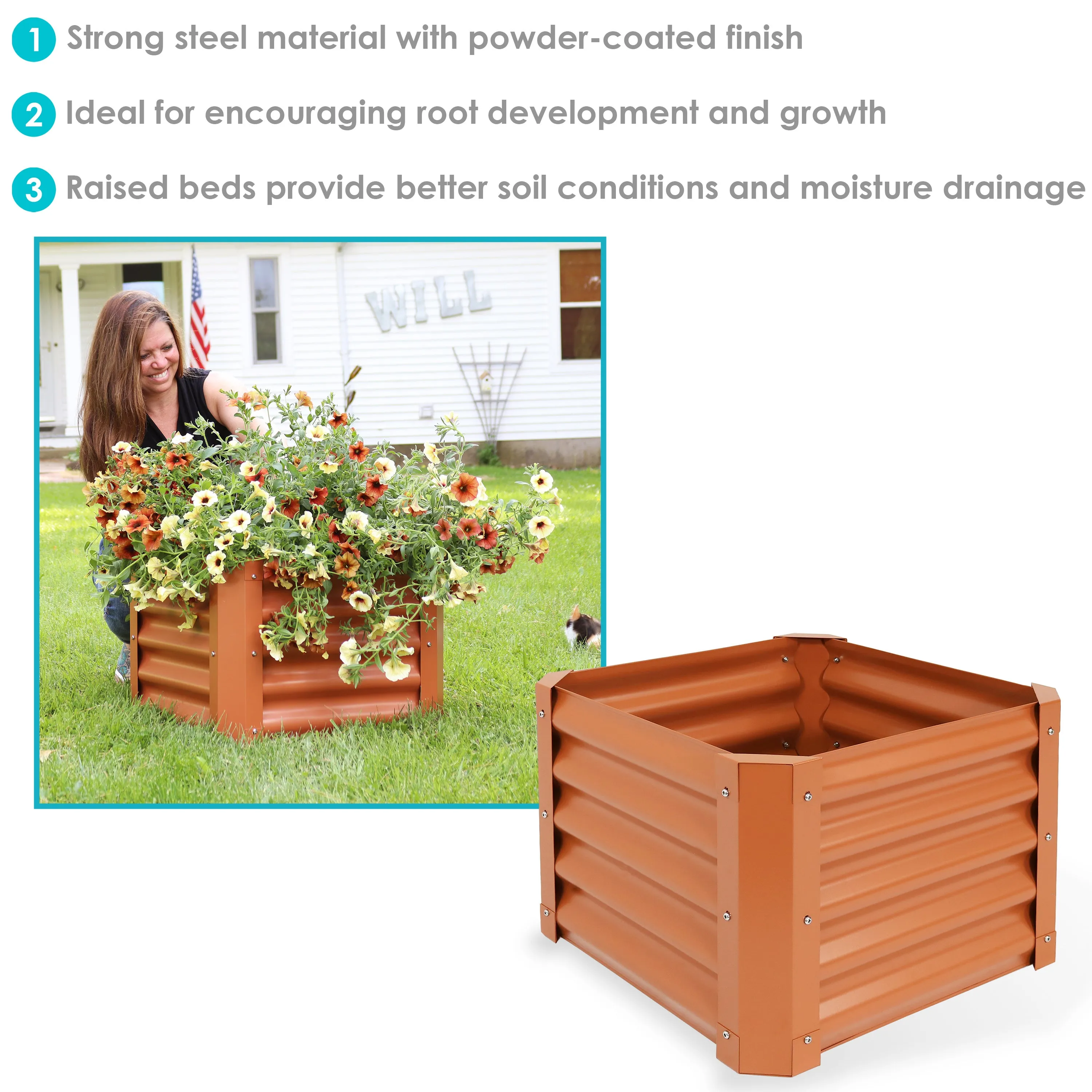 Sunnydaze 22" Square Steel Raised Garden Bed