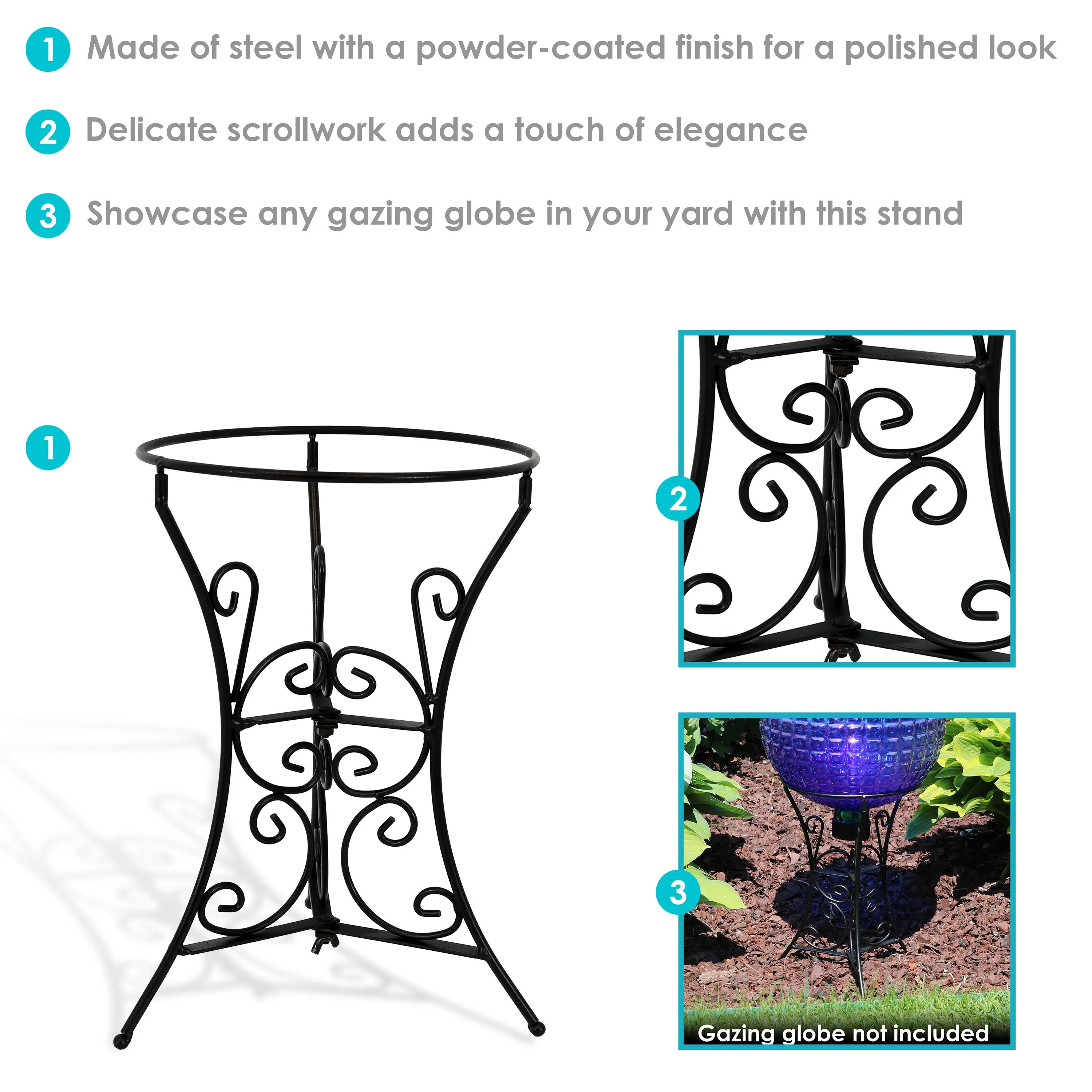 Sunnydaze Black Steel Decorative Scroll Outdoor Gazing Ball Stand - 11"