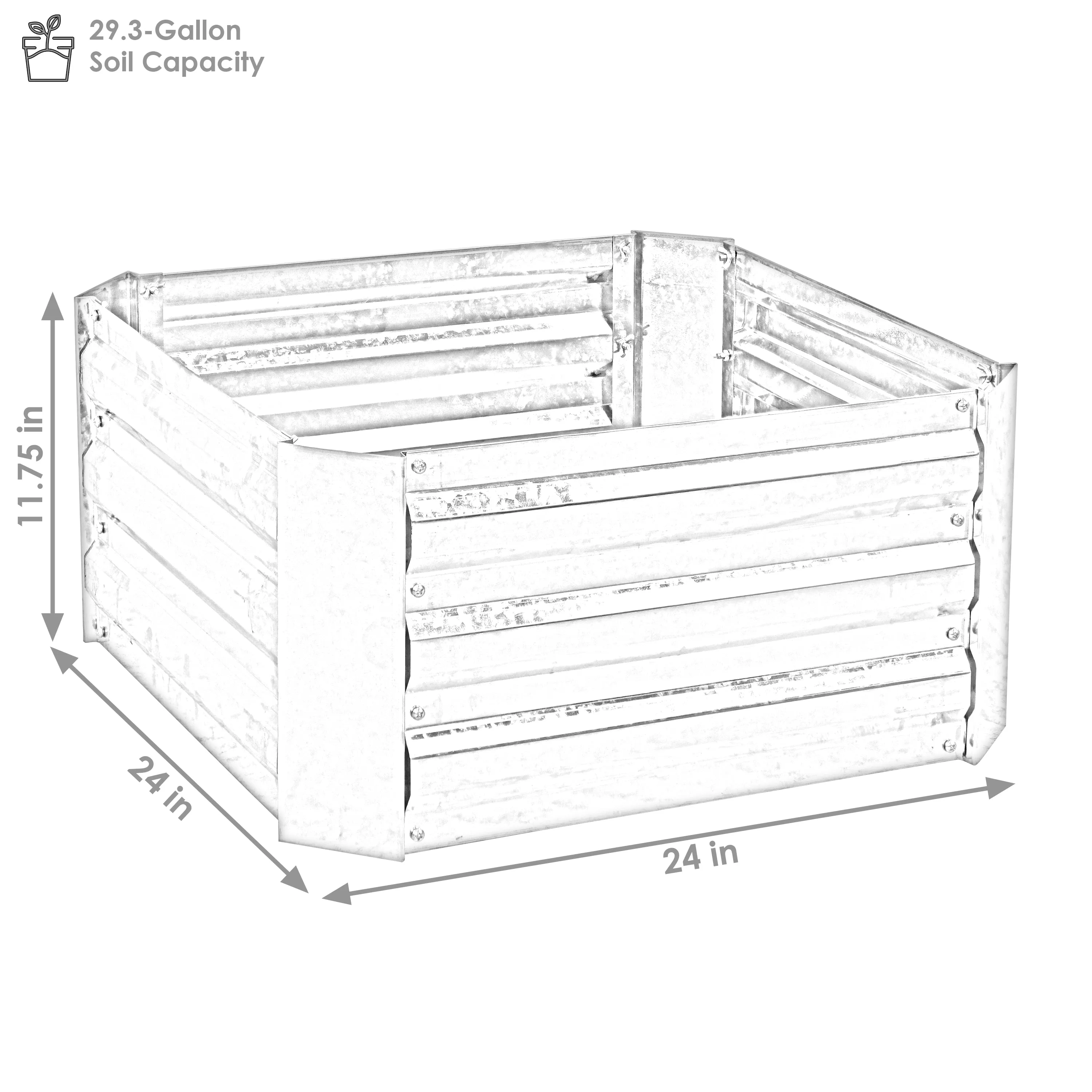Sunnydaze Galvanized Steel Raised Garden Bed - Square - 24"