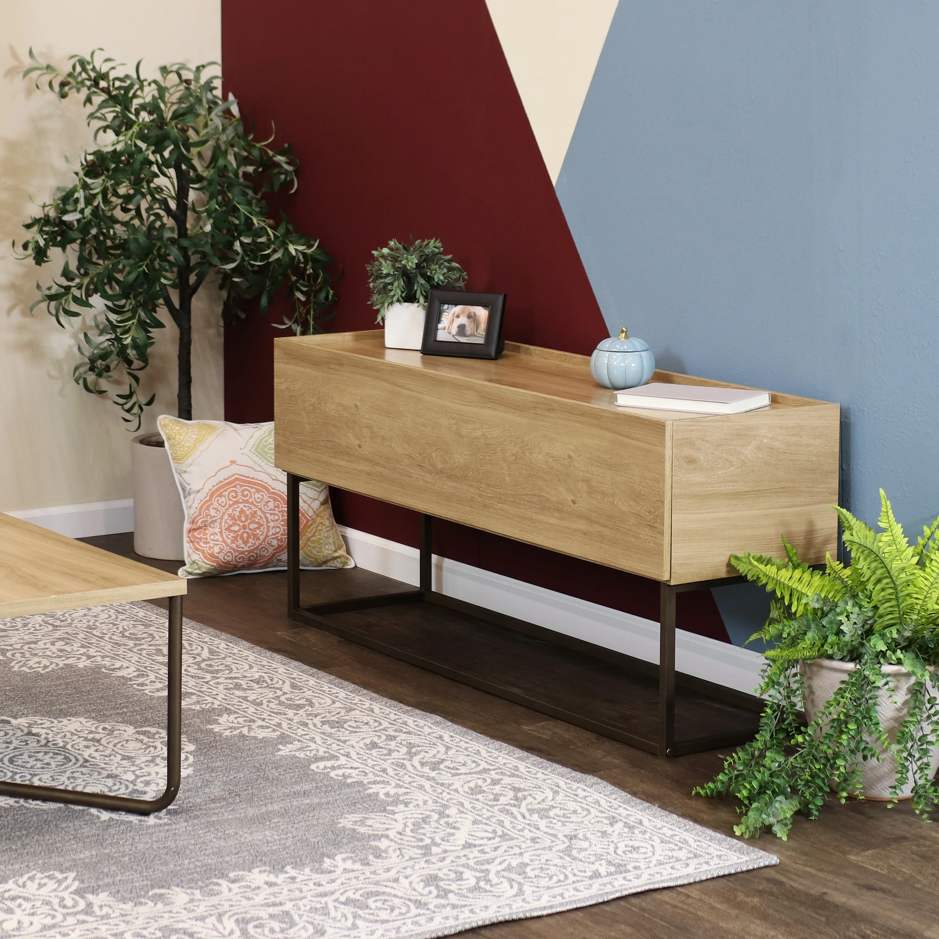Sunnydaze Industrial Console Table - Brown - 54.75 in
