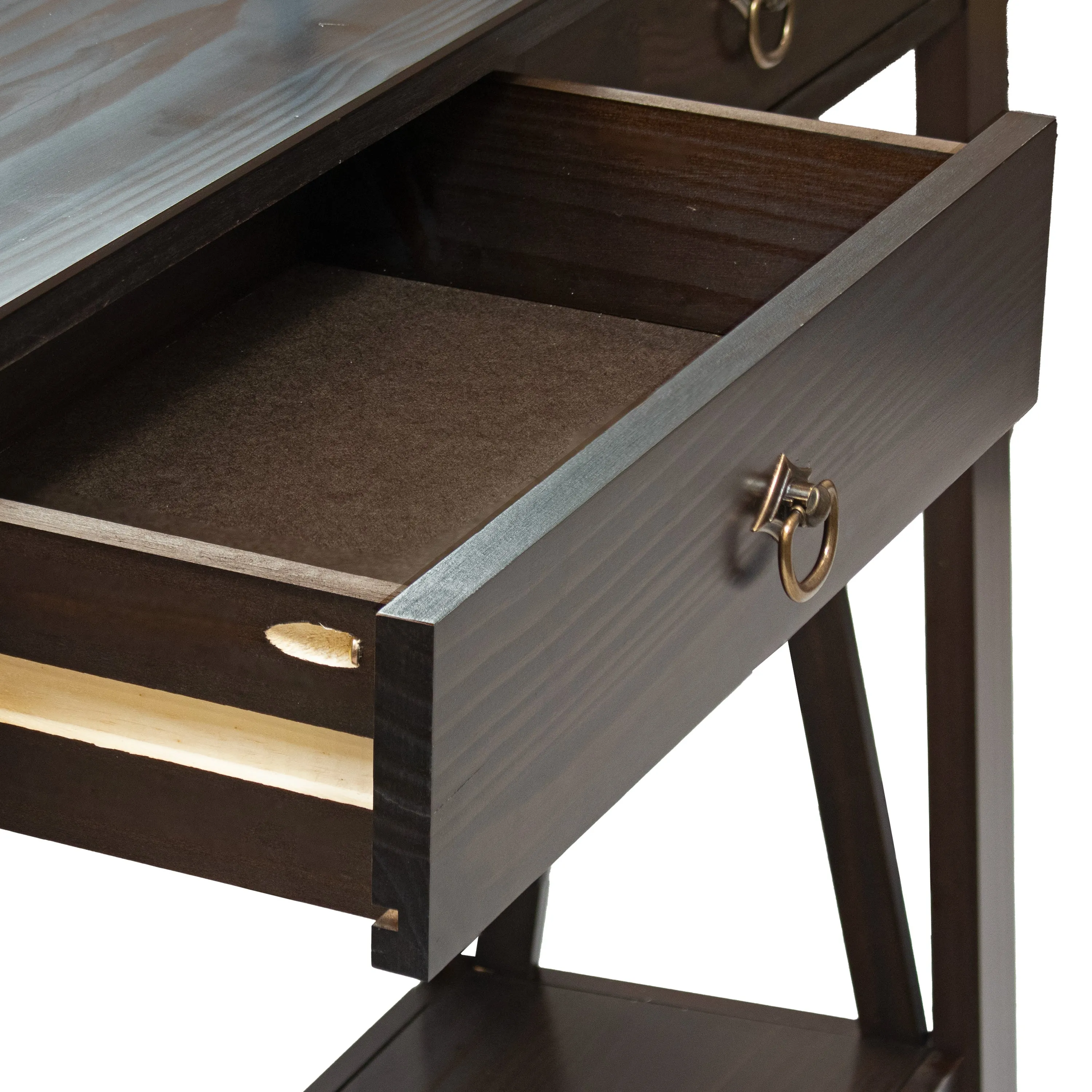 Sunnydaze Pine Wood Console Table with Drawers and Shelf - Dark Brown