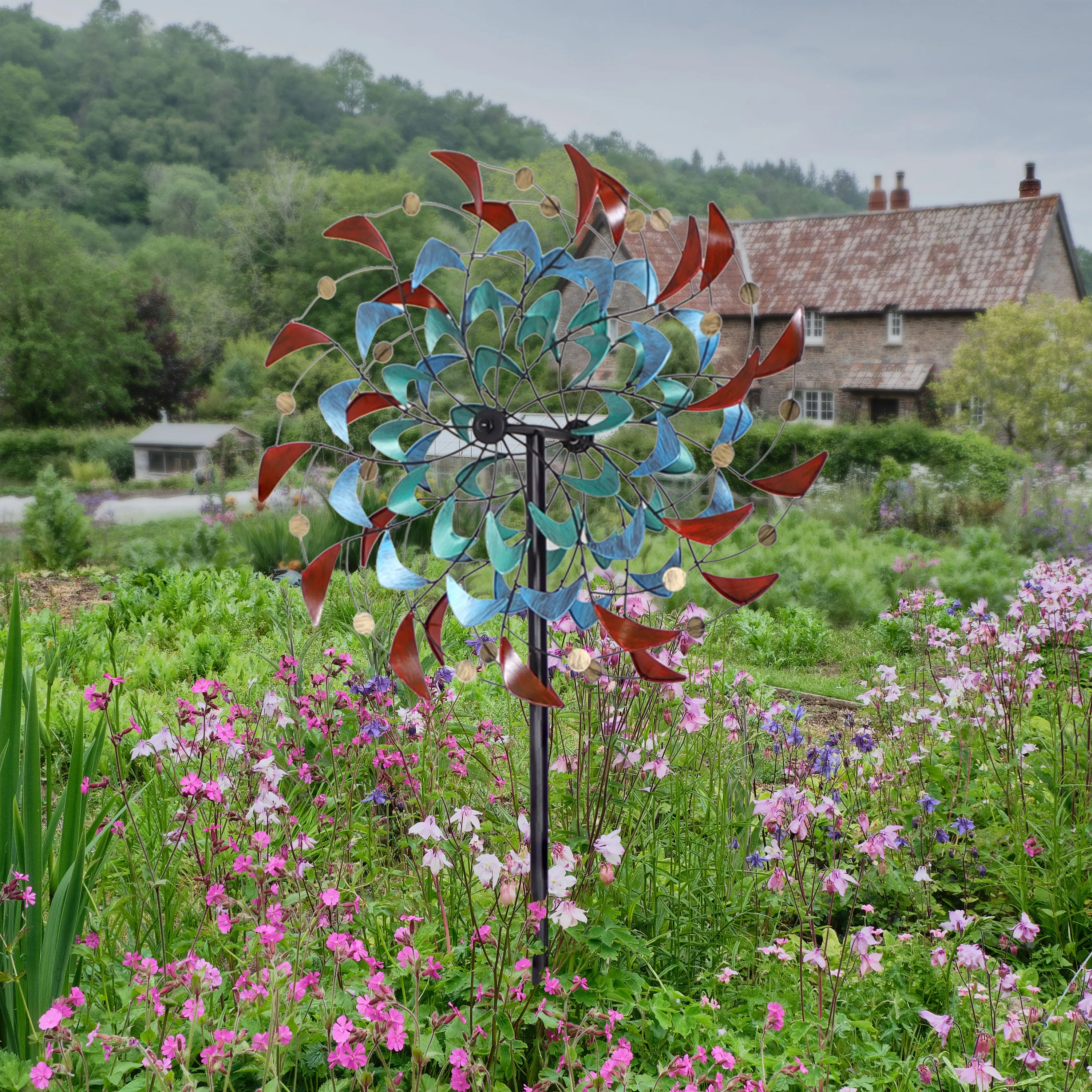 Sunnydaze Rainbow Breezes Metal Garden Wind Spinner - 84" H