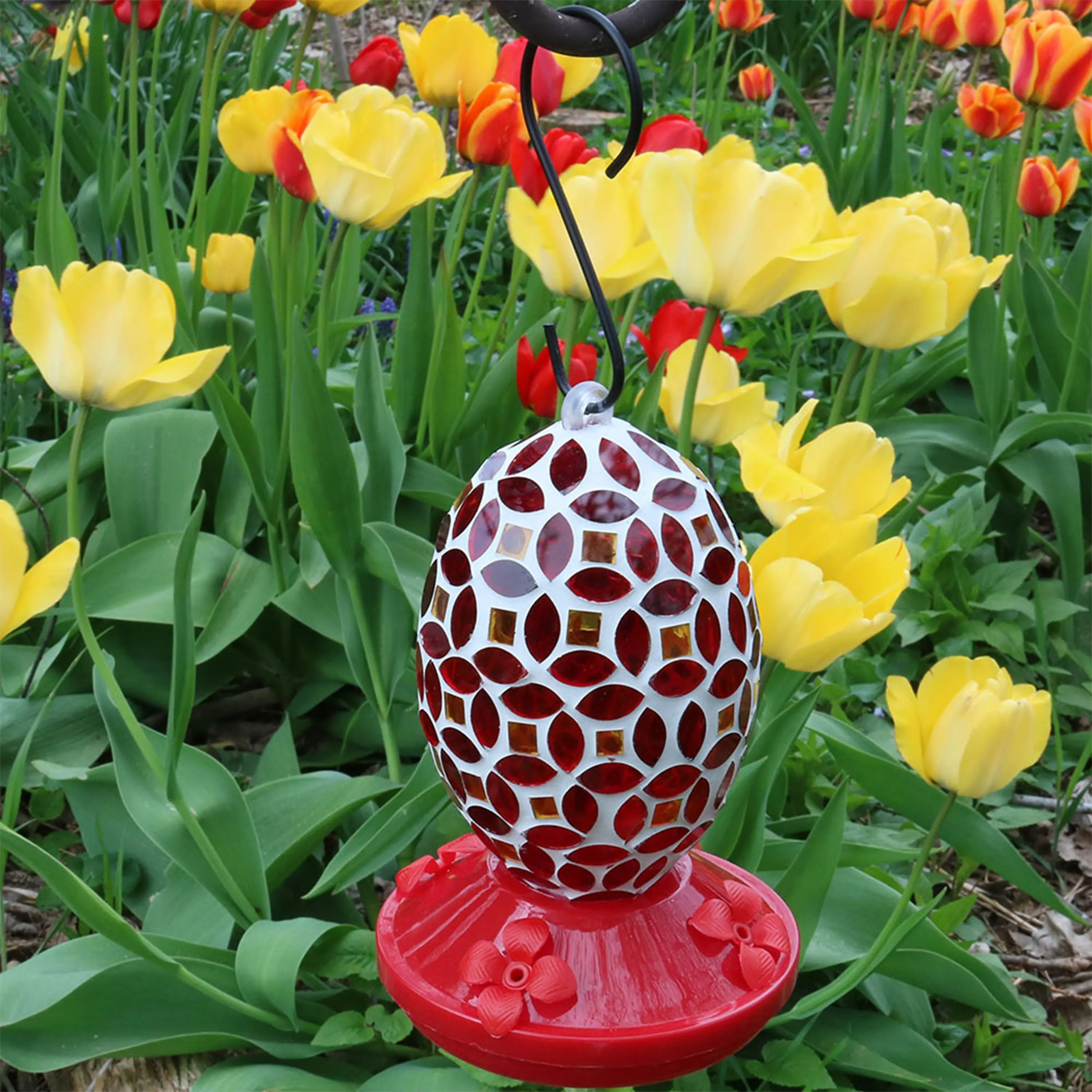 Sunnydaze Red Mosaic Flower Hummingbird Feeder - 7"