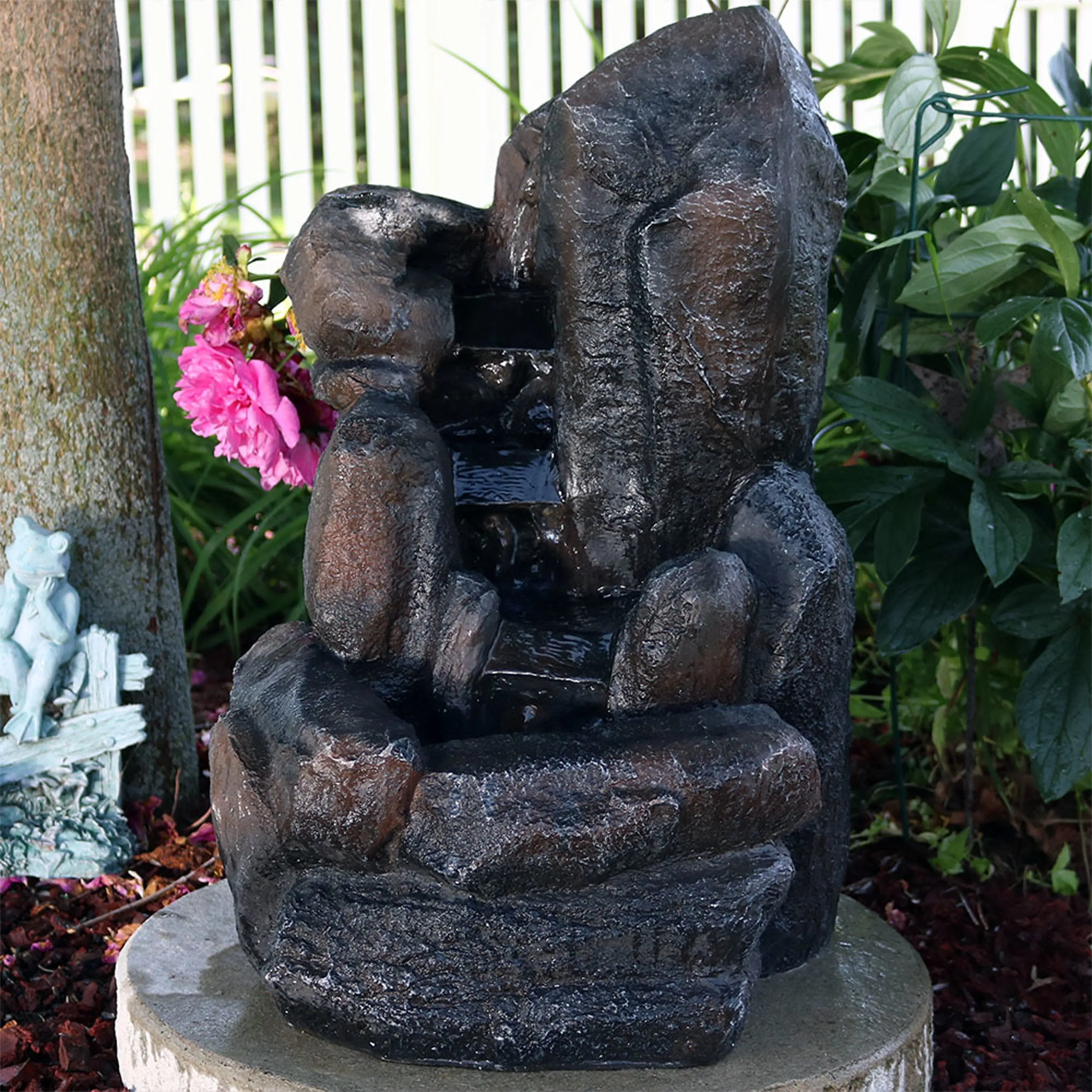 Sunnydaze Rock Falls Solar Outdoor Water Fountain with Battery Backup