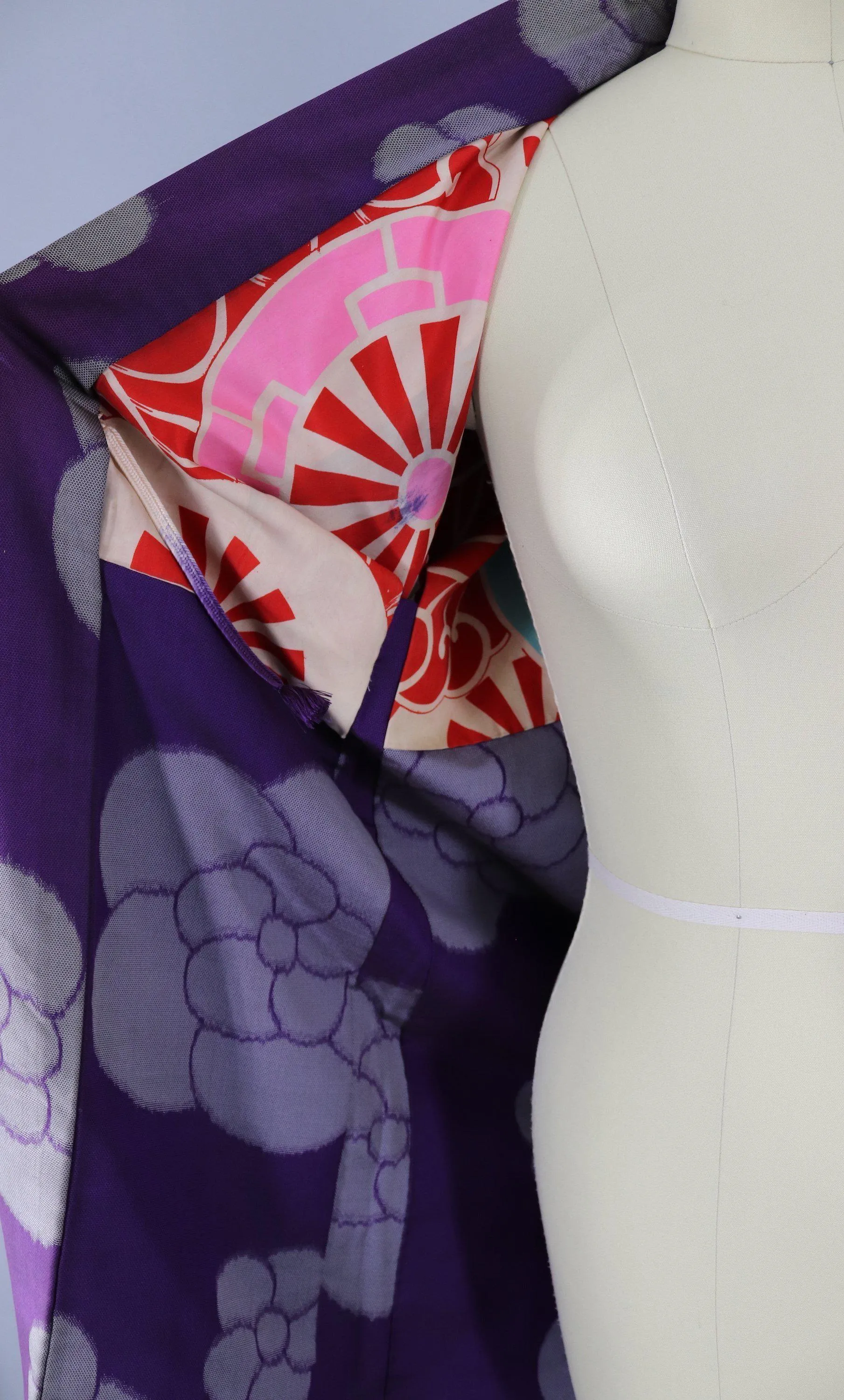 Vintage Silk Kimono Cardigan Jacket / Purple and Grey Floral