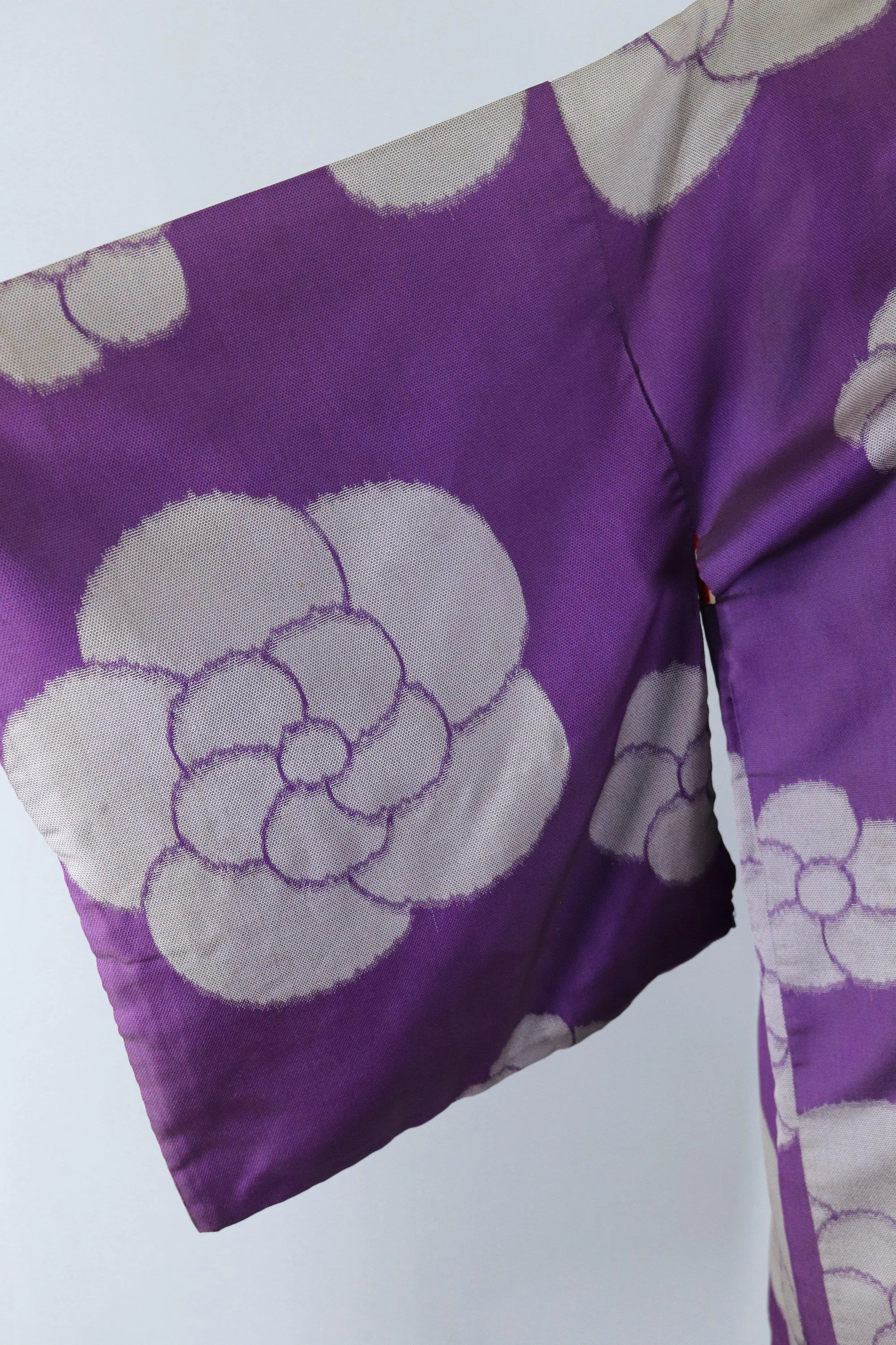 Vintage Silk Kimono Cardigan Jacket / Purple and Grey Floral