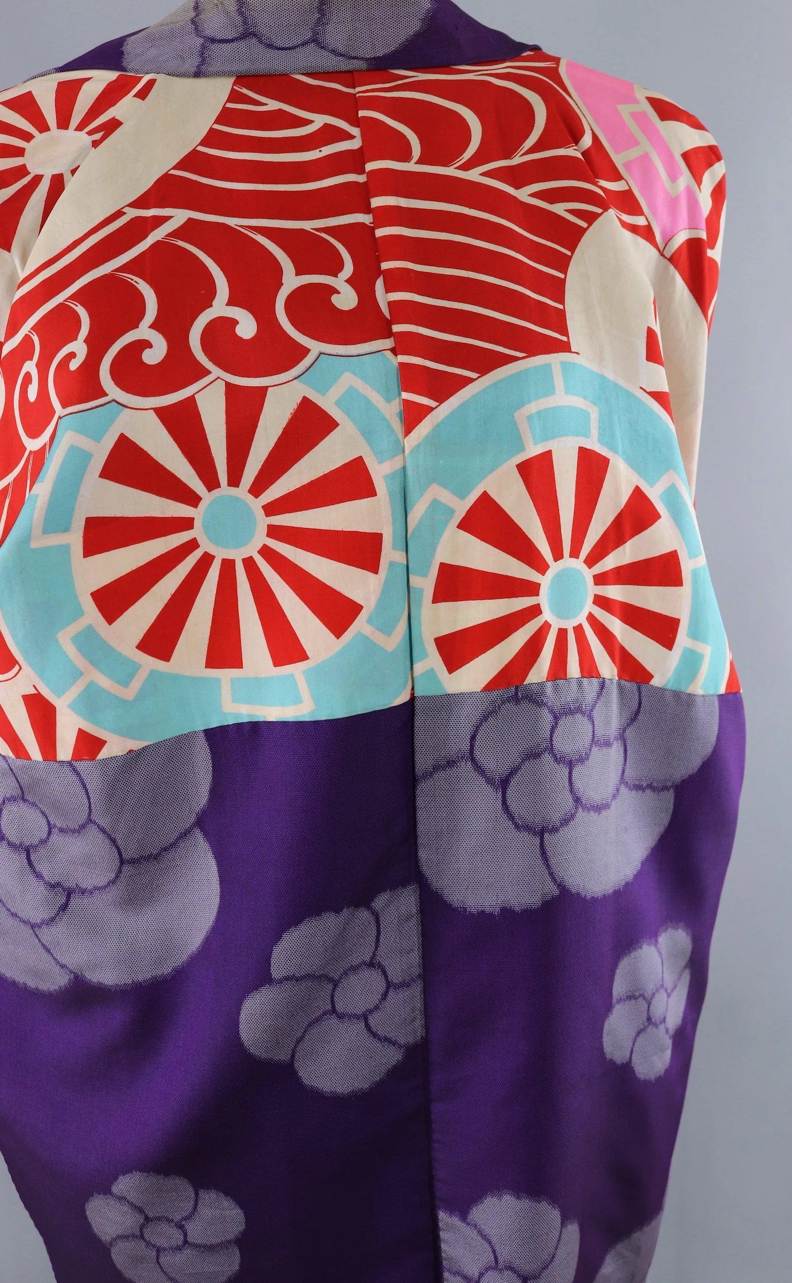 Vintage Silk Kimono Cardigan Jacket / Purple and Grey Floral