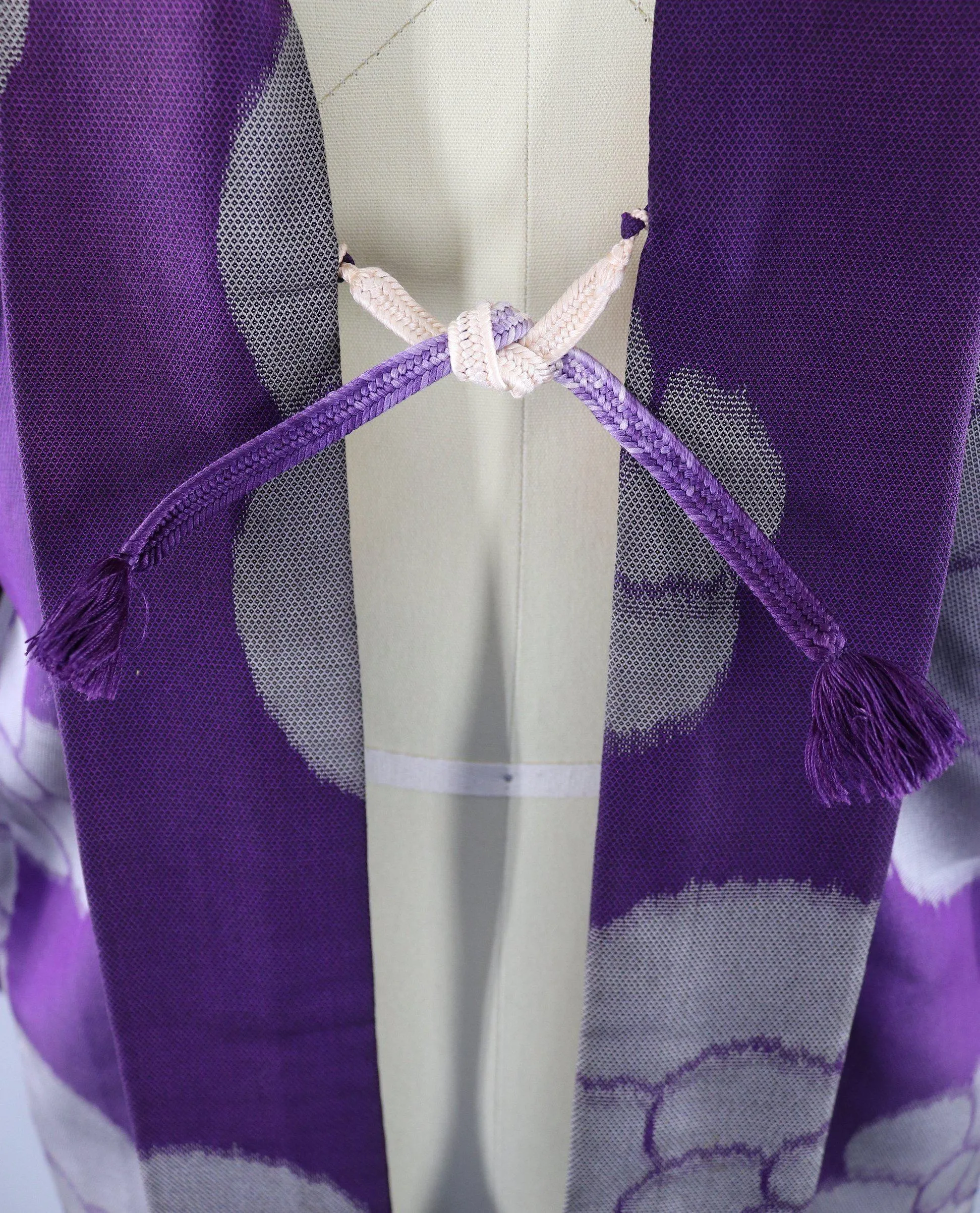 Vintage Silk Kimono Cardigan Jacket / Purple and Grey Floral