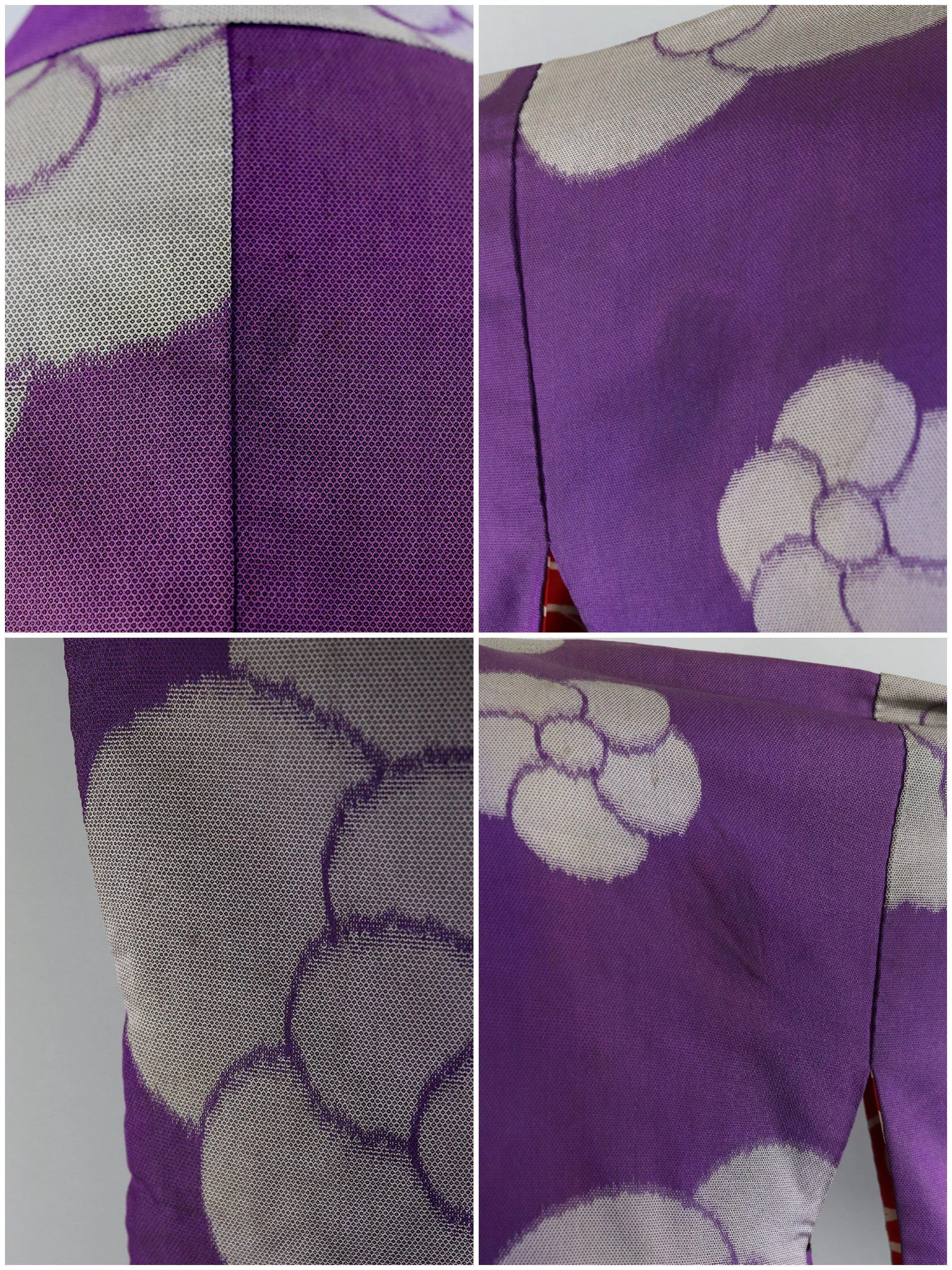 Vintage Silk Kimono Cardigan Jacket / Purple and Grey Floral