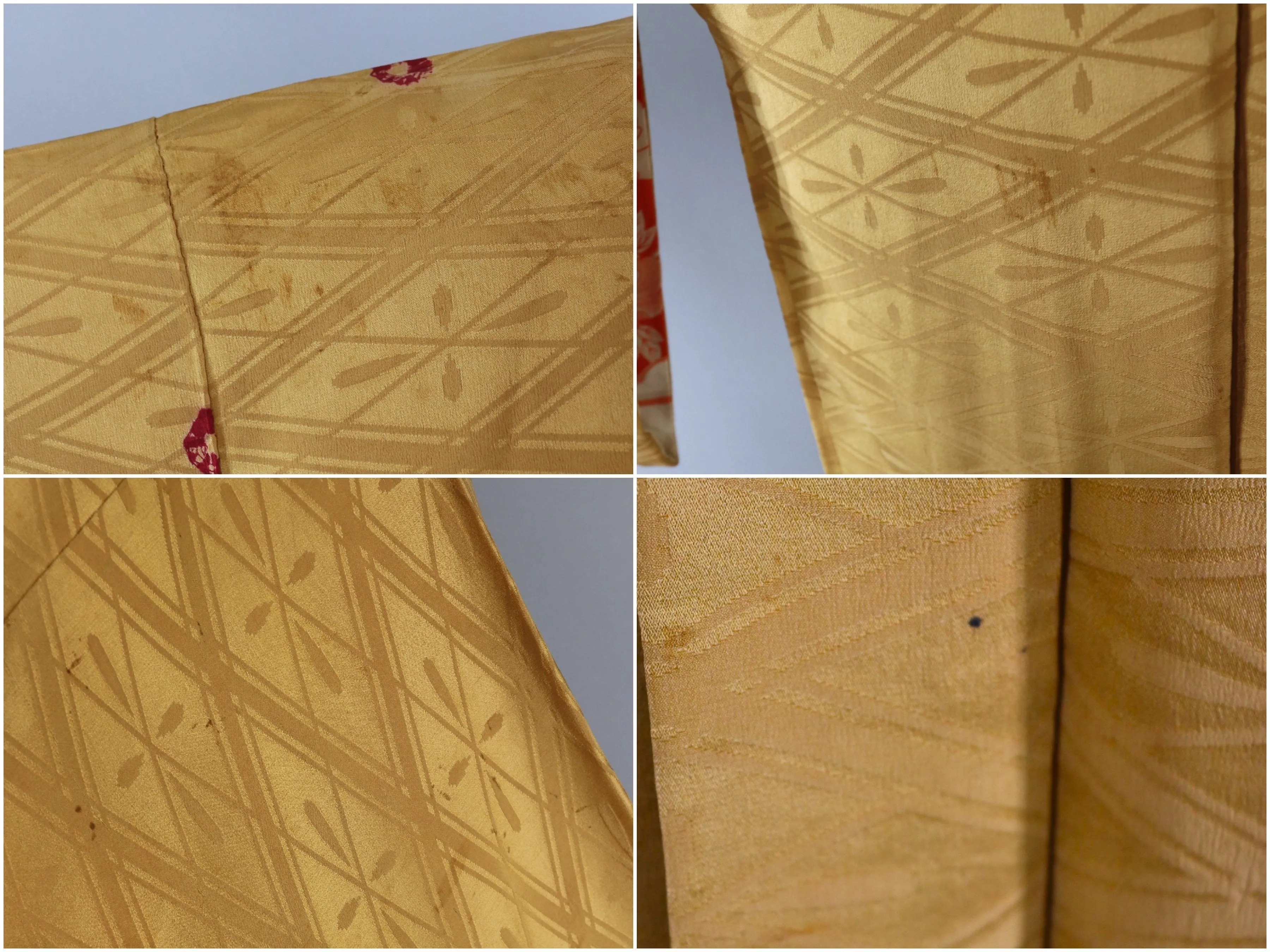 Vintage Silk Kimono Jacket / Gold and Maroon Shibori Floral