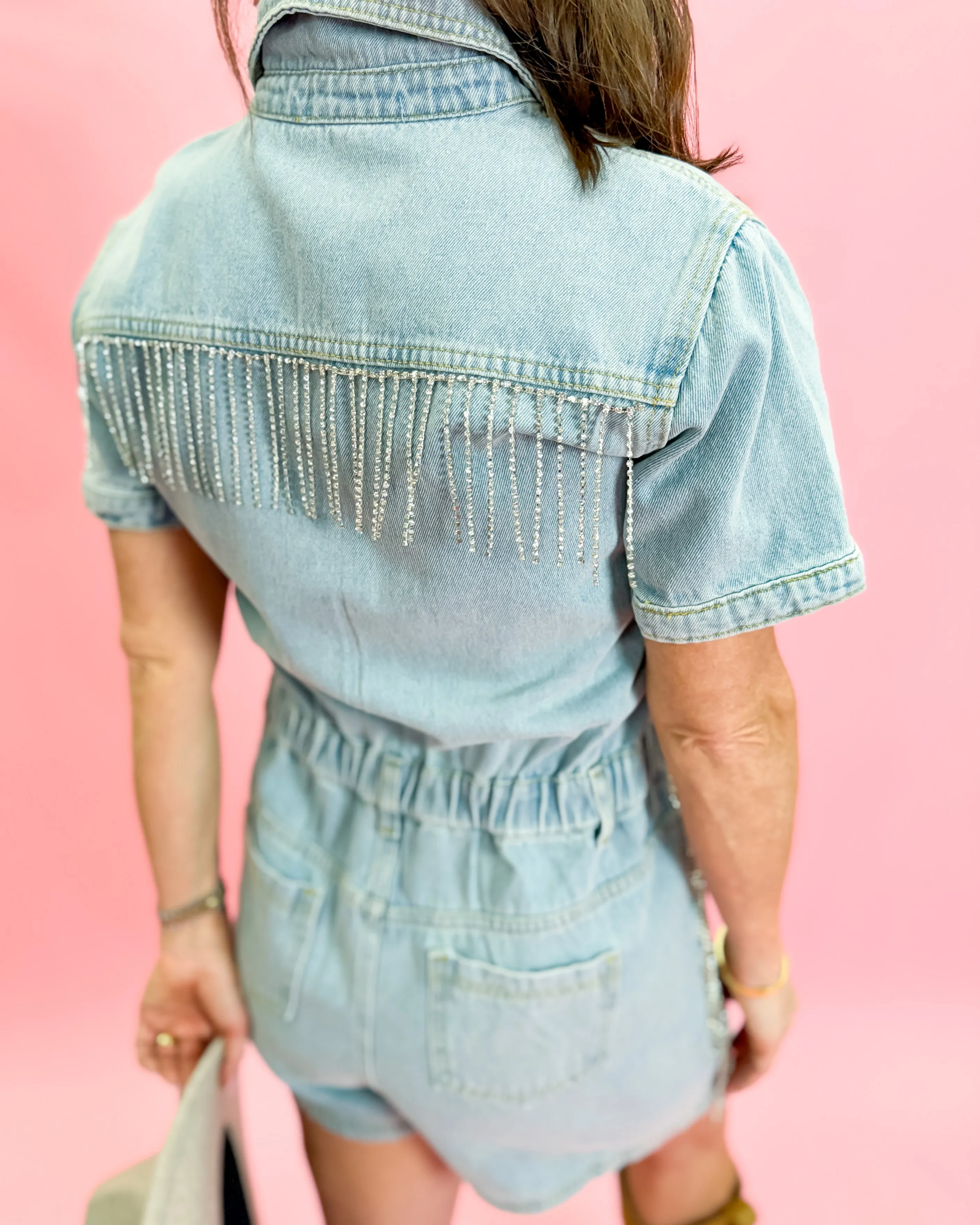 Washed Denim Overall Romper