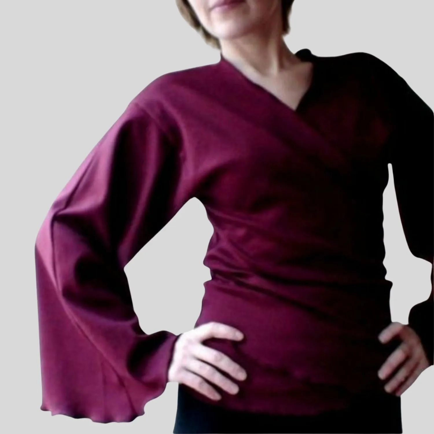 Wrap top with flare sleeves